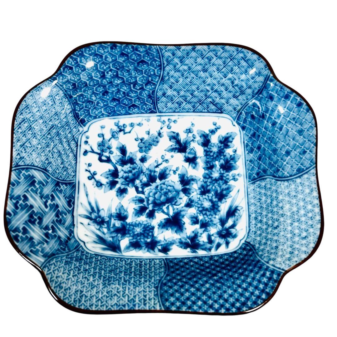 龍峰窯　四君子　高台角皿・小鉢揃セット　角皿　角鉢　染付　古伊万里 大皿