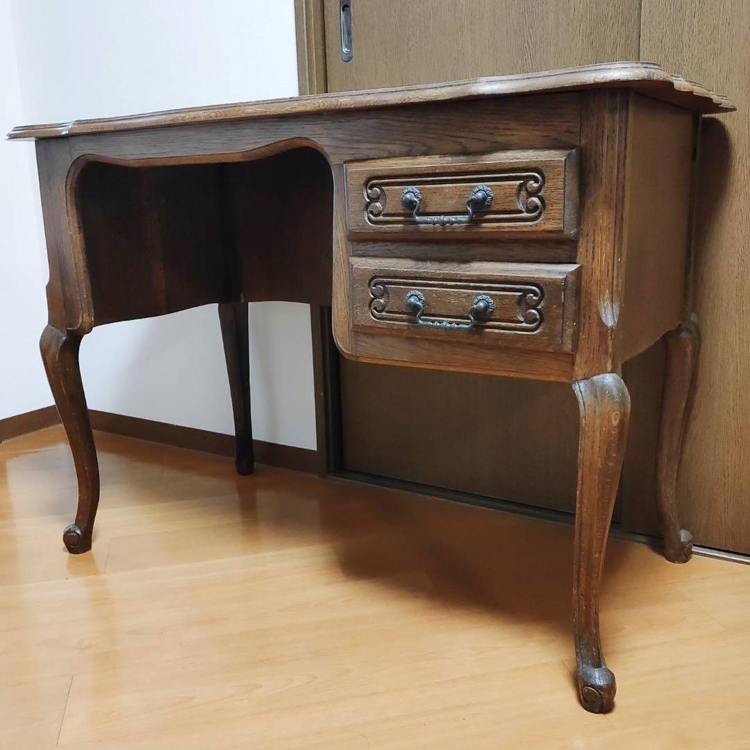 木製 アンティークデスク ヴィンテージ 机 海外輸入家具 東欧製 猫脚