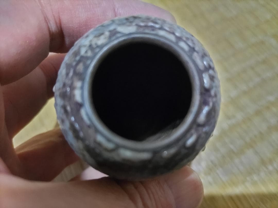 古薩摩 鮫肌釉 茶入　古裂・仕覆付 江戸時代