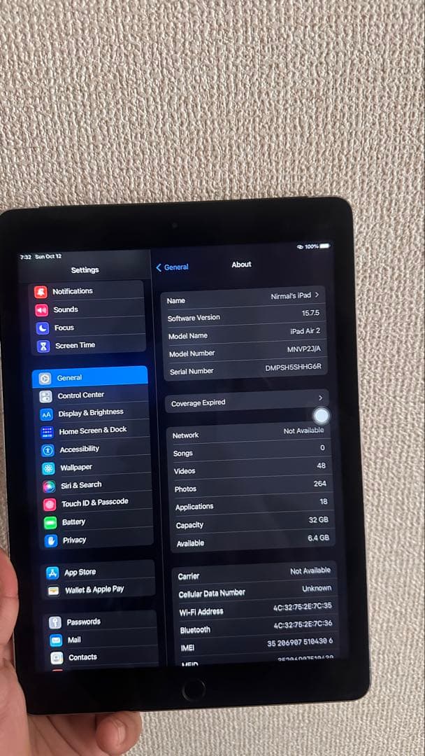 k*i様 iPad Air 2 32GB WIFI+cellular SIM F