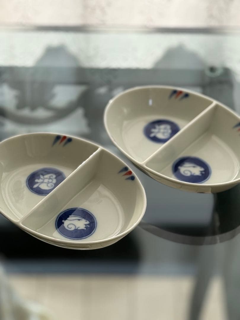 二つ仕切り皿 ウサギデザイン2個セット