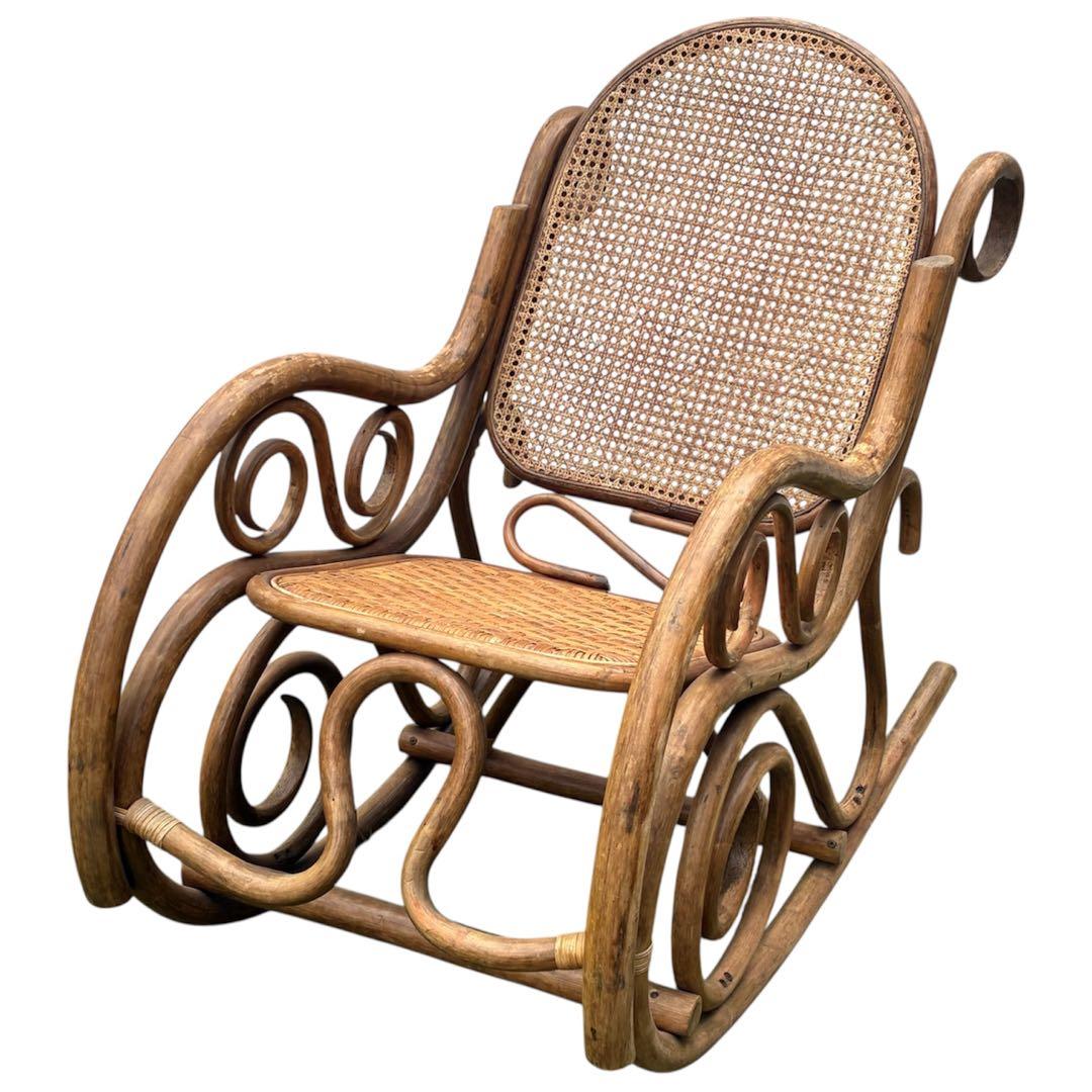 ヴィンテージ ラタン ロッキングチェア レトロ アンティーク