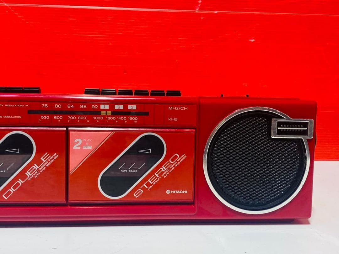 HITACHI 赤 ダブルカセット ステレオプレーヤー TRK-W105