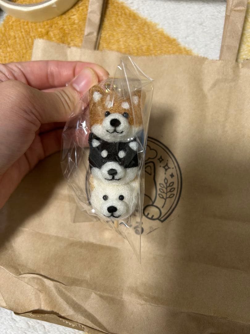 はんどわーくベーる 羊毛フェルト 柴だんご1点柴枝豆3点　4点セット