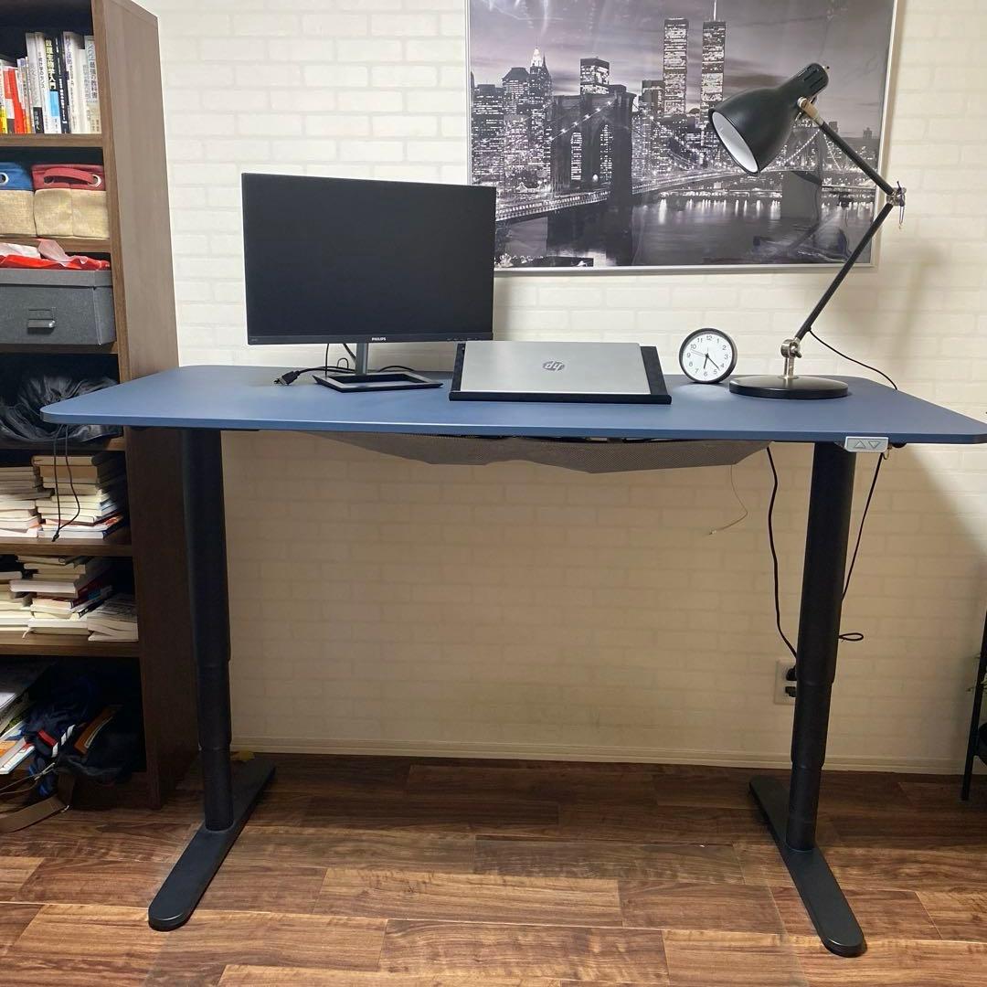 IKEA ベカント 電動昇降式デスク　リノリウムブルー