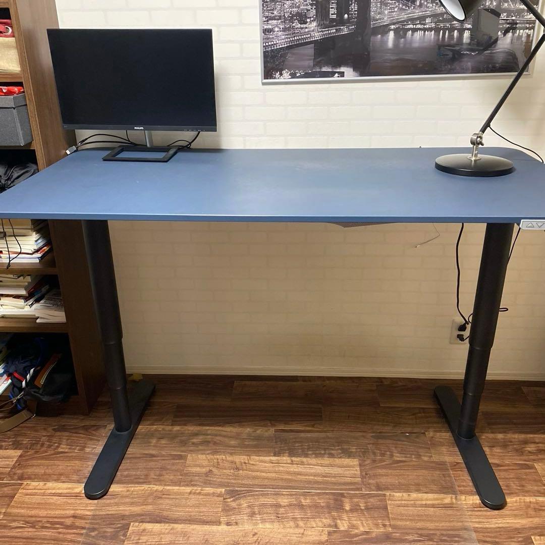 IKEA ベカント 電動昇降式デスク　リノリウムブルー