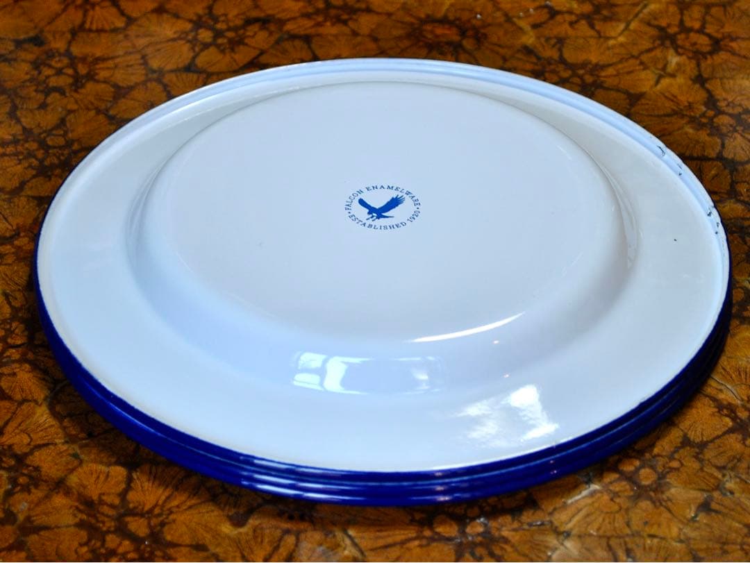 FALCON英国伝統ホーロー食器プレート3枚セット【ホワイトwithブルーリム】