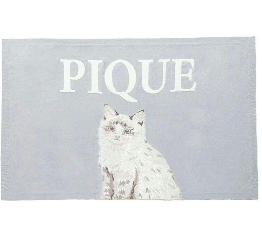 【美品】ジェラートピケ CATジャガードブランケット ブランケット ブルー