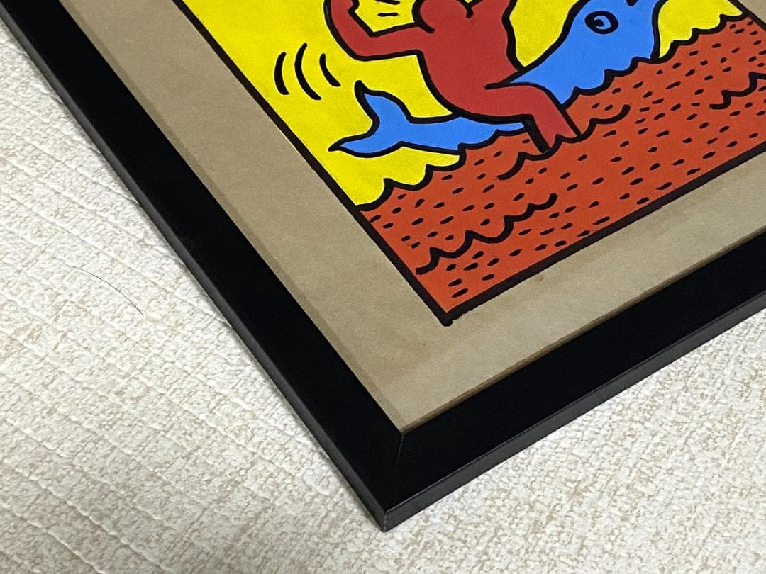 肉筆 サインあり キース ヘリング 油彩 原画 財団証明印 KHスタンプ 模写