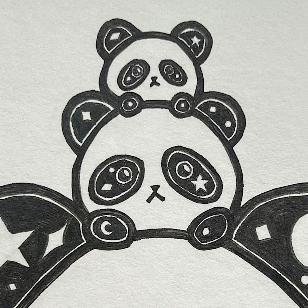 動物 原画 絵 手描き 癒し パンダ 一点物 額縁付き 『幸せの緑』