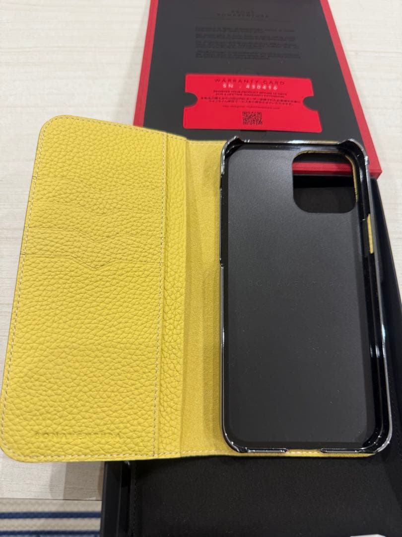 ボナペンチュラレザー手帳型ケース ベージュ/イエロー　14Pro MAX