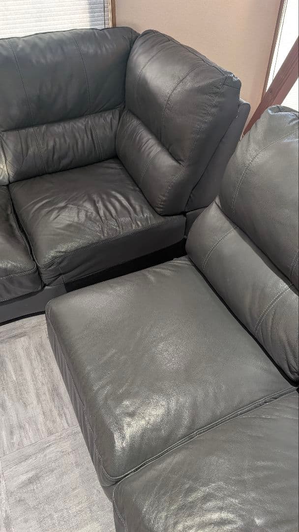 ニトリチャコールグレーPUレザーコーナーソファ L字ソファ合皮引き取り限定