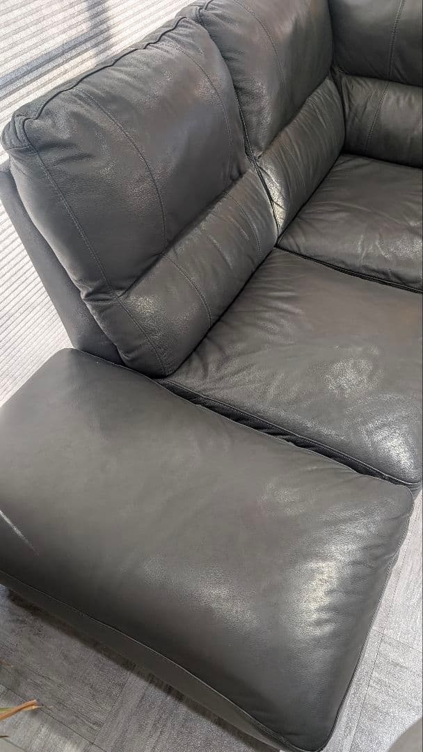 ニトリチャコールグレーPUレザーコーナーソファ L字ソファ合皮引き取り限定