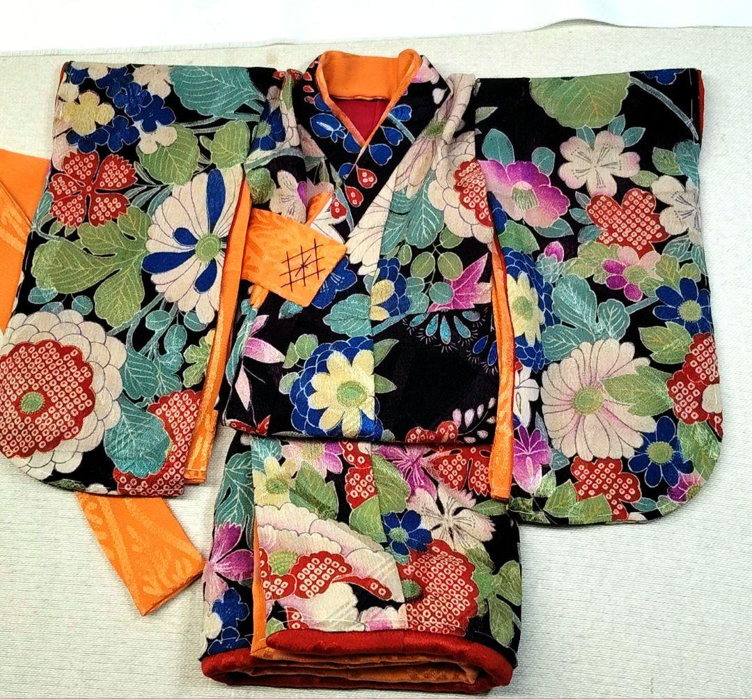 市松さん着物　10号　　ちりめん　　比翼つき