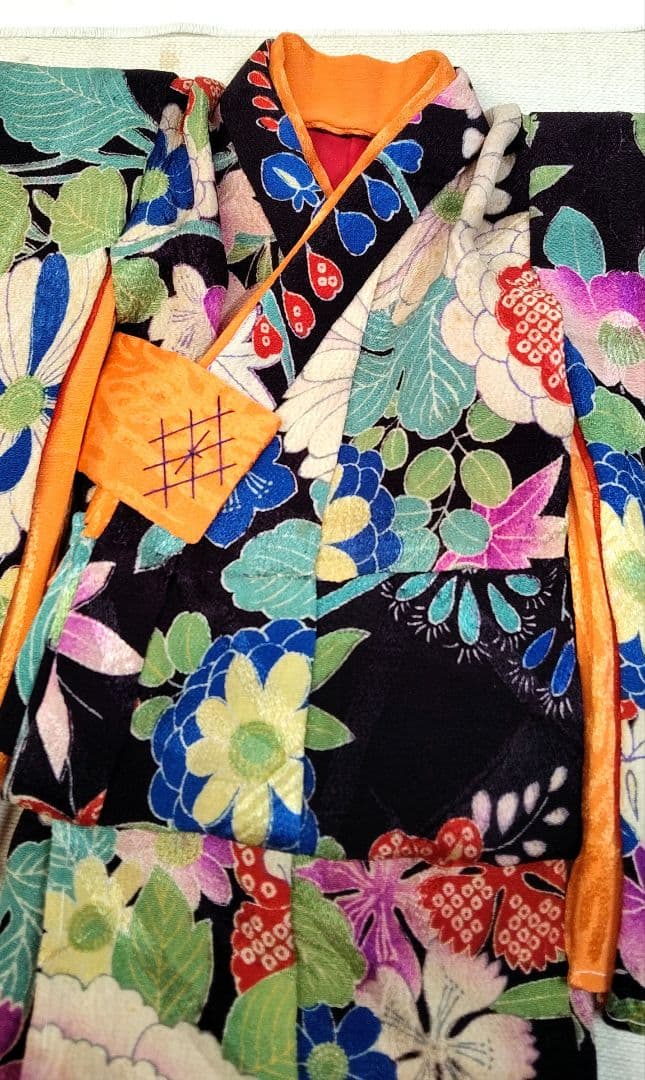 市松さん着物　10号　　ちりめん　　比翼つき