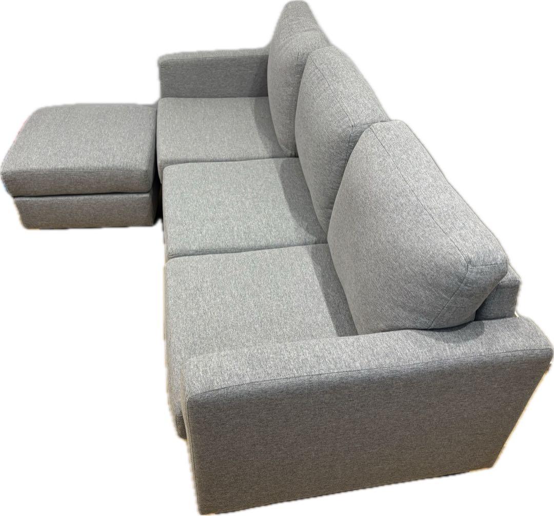 新品同様 3人掛けソファ オットマン付 グレー 北欧 幅170①