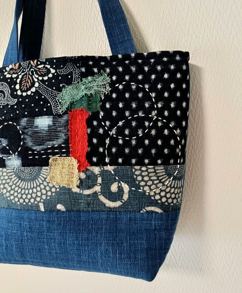 古布　藍染　型染　絣 トートバッグ