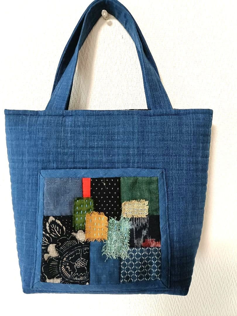 古布　藍染　型染　絣 トートバッグ