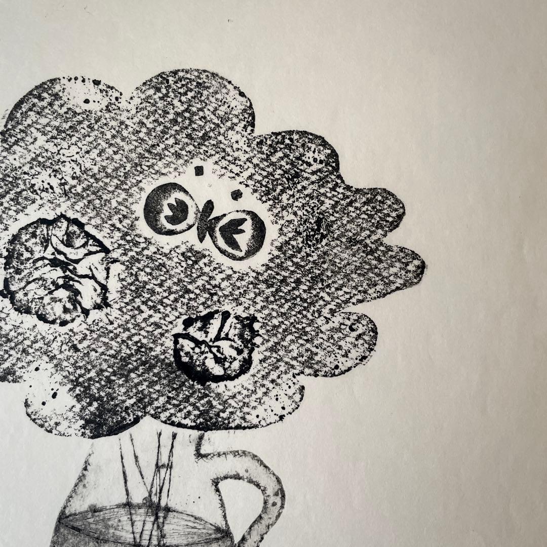 紙版画 ドライポイント&コラグラフ『ひみつの花束。』【木製額縁入り】