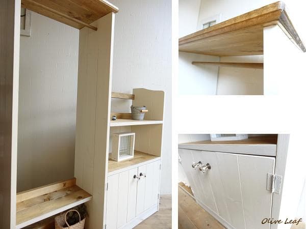 サイズデザインオーダー可！２扉キッズハンガーキャビネットシャビーホワイト受注製作