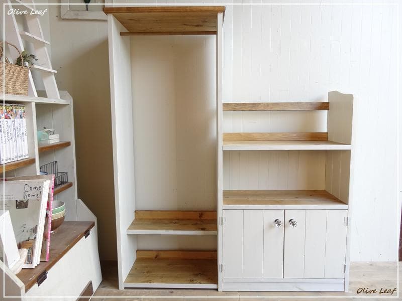 サイズデザインオーダー可！２扉キッズハンガーキャビネットシャビーホワイト受注製作