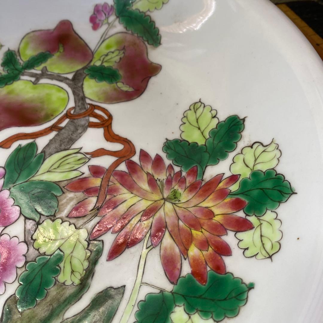 中国美術　古玩　粉彩草花文大皿
