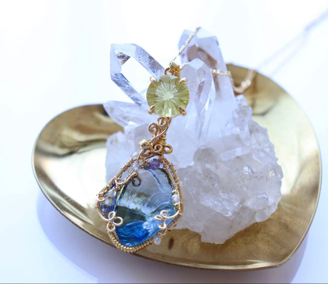 アースシャーマンアンダラクリスタル×レモンクォーツのワイヤージュエリーネックレス