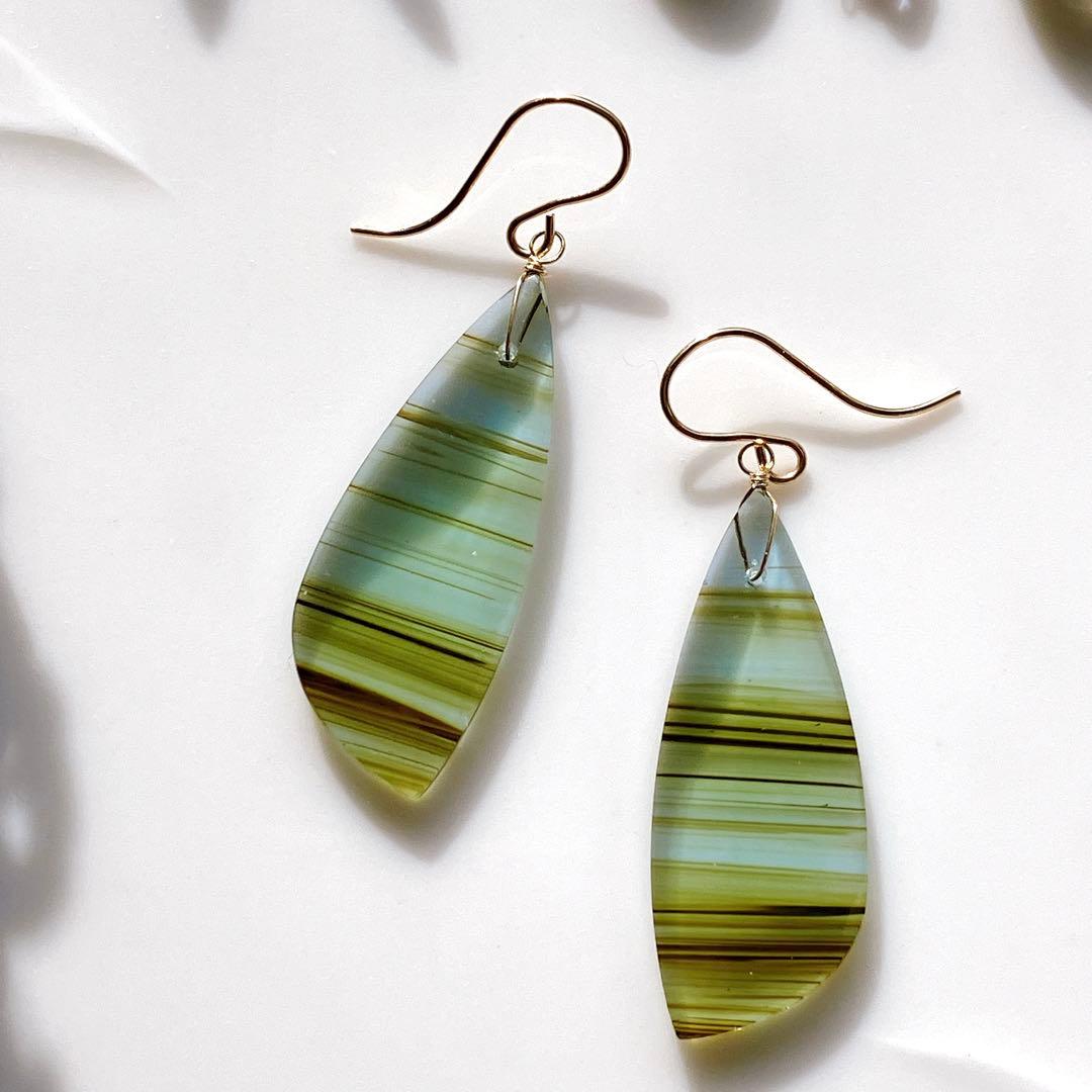 ポメころび◆希少✧ブルーオブシディアンピアス✧14kgf