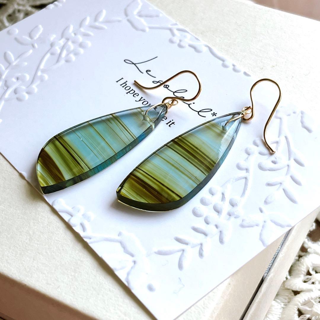 ポメころび◆希少✧ブルーオブシディアンピアス✧14kgf