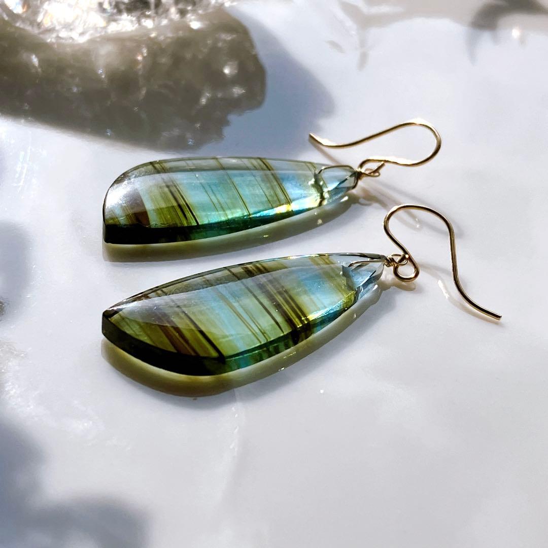 ポメころび◆希少✧ブルーオブシディアンピアス✧14kgf