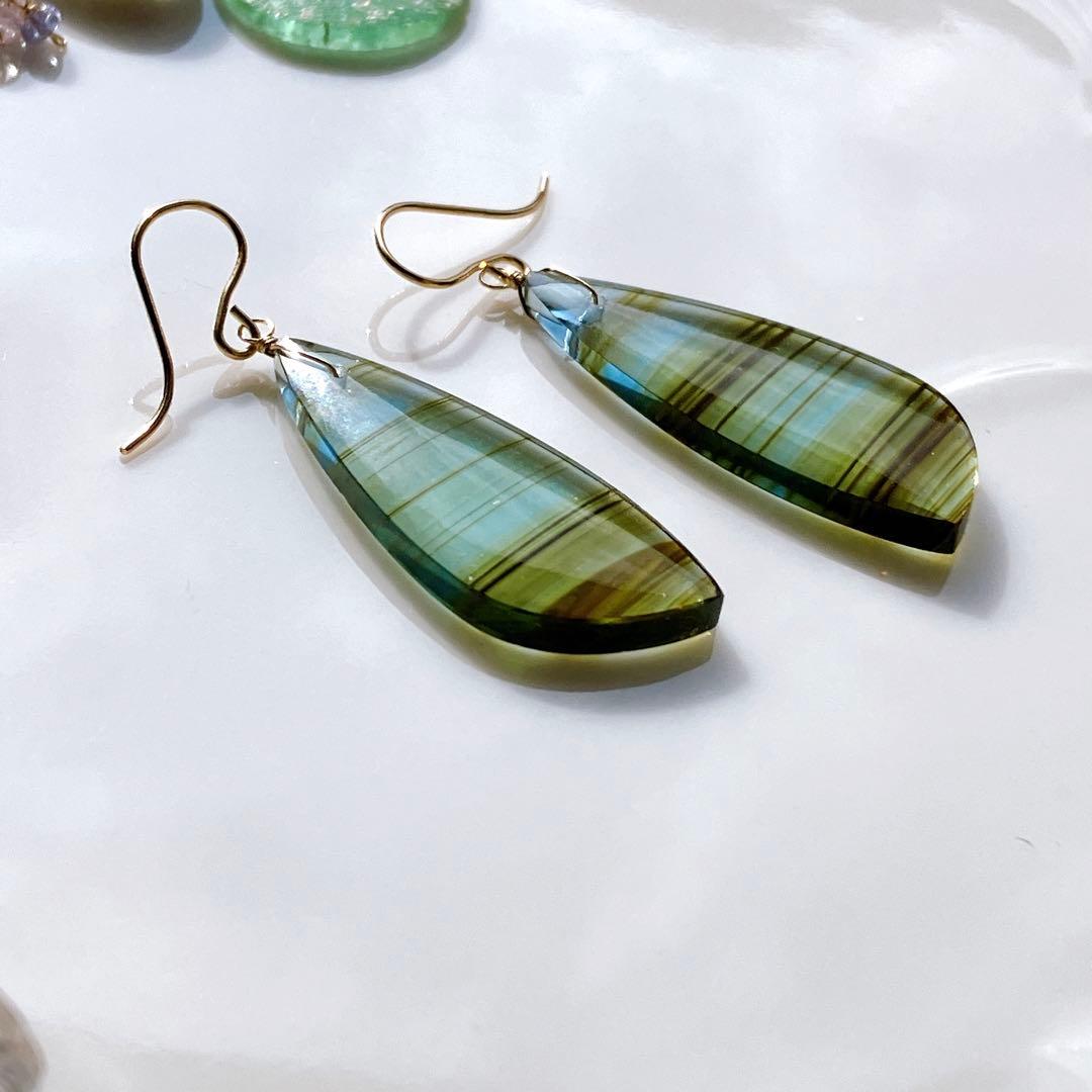 ポメころび◆希少✧ブルーオブシディアンピアス✧14kgf