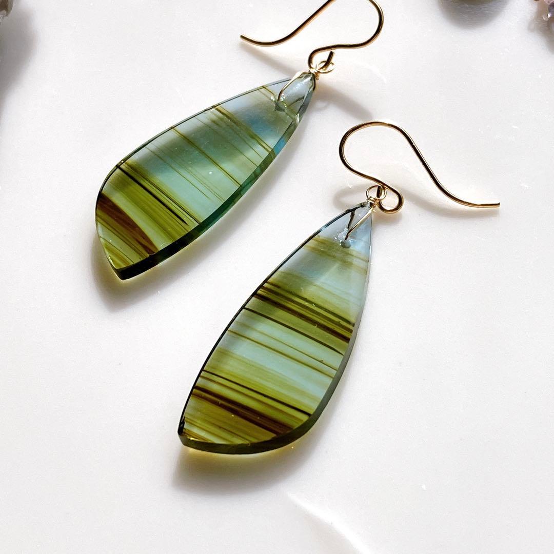 ポメころび◆希少✧ブルーオブシディアンピアス✧14kgf