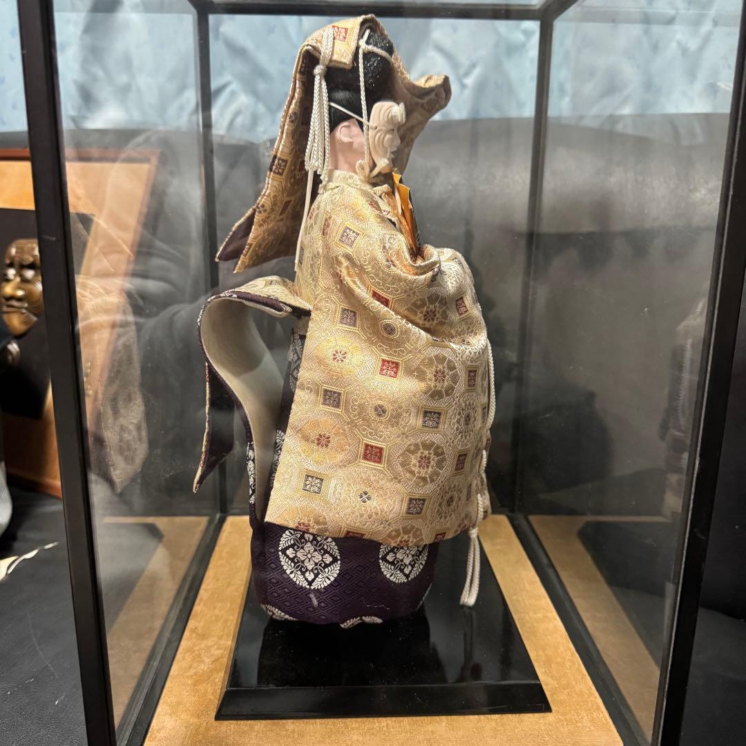 伝統工芸 能人形 ガラスケース入り 和装 扇子付き 美品