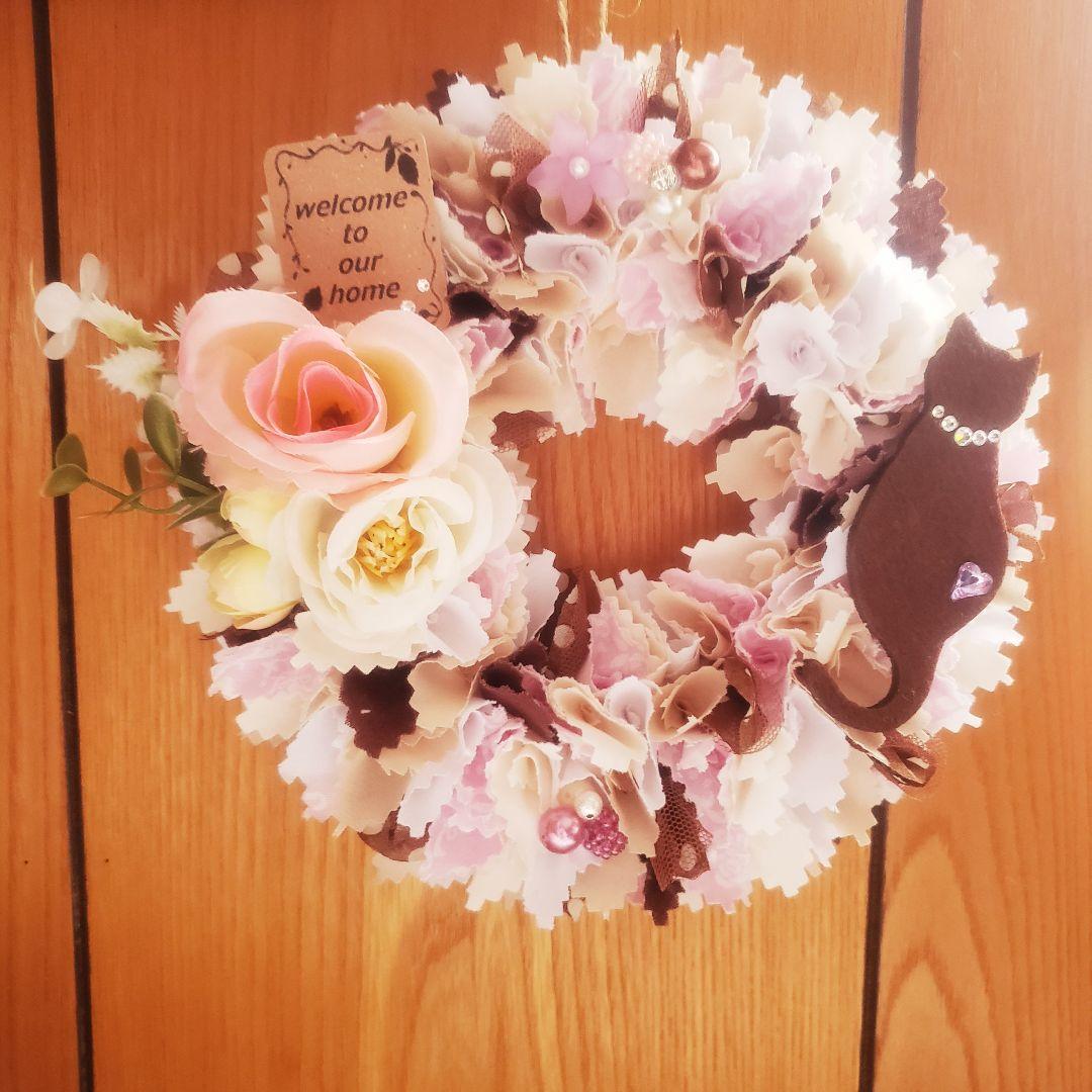 〔10〕布リース キャットリース (ナチュラル ブラウン)