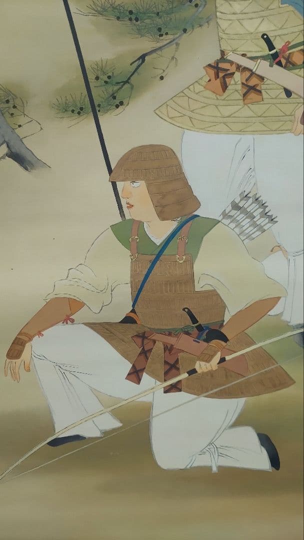 ご希望額まで値下げ～@戦前の日本画家 柴田耕洋 甲冑防人図 絹本肉筆の掛軸