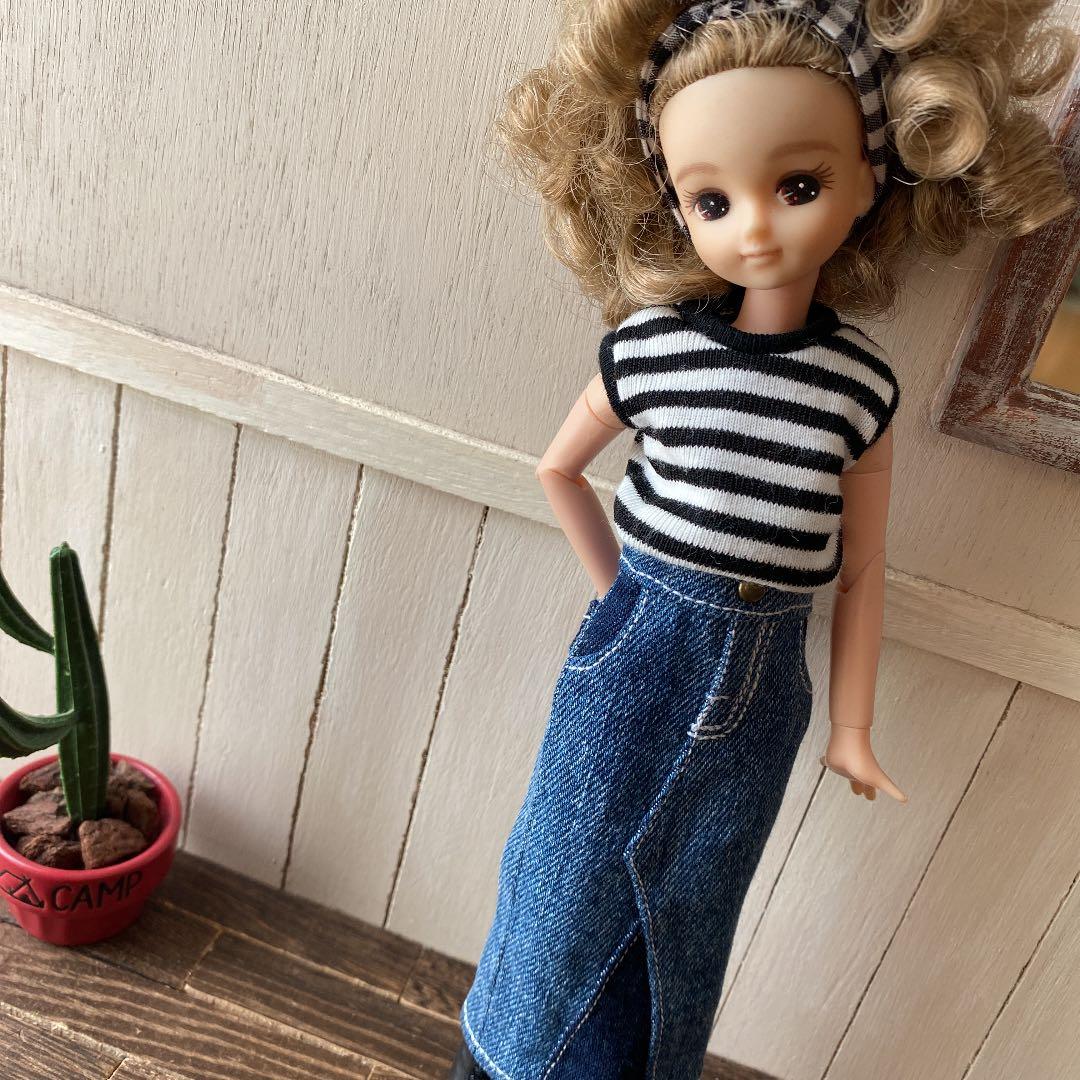 リカちゃん　洋服　切替え　マキシ❤️デニムスカート　ハンドメイド