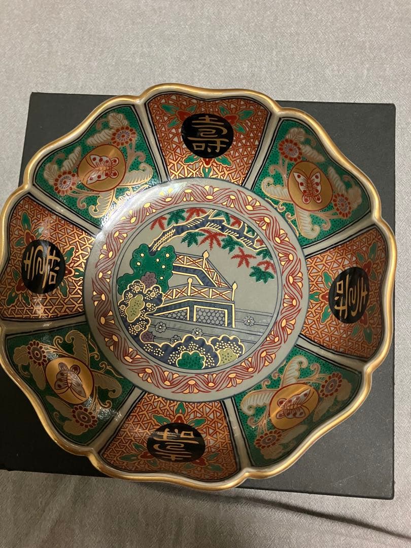 林九郎窯 染錦八方割山水預け鉢 そめにしきはっぽうわりさんすいあずけばち