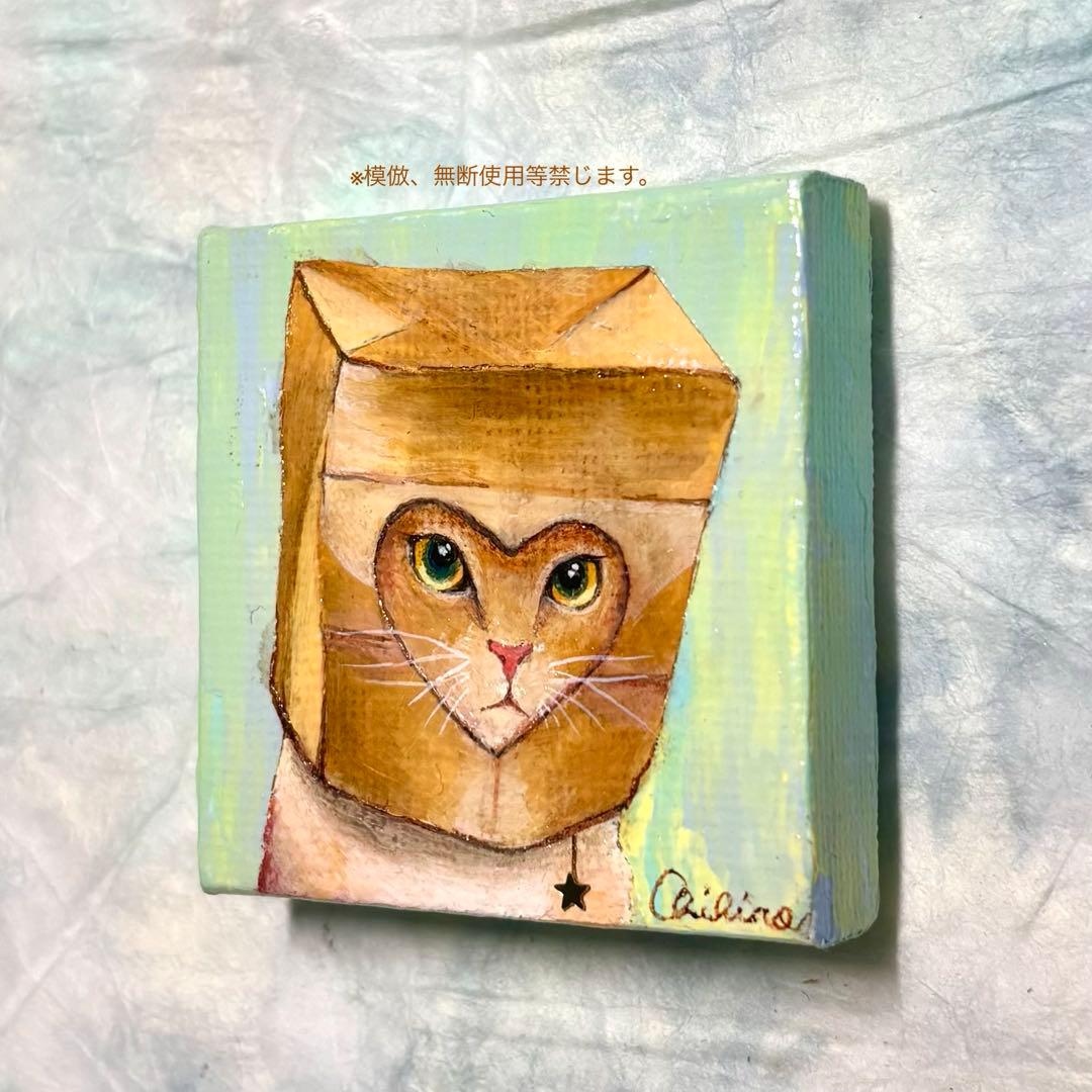 絵画 猫 猫の絵 猫雑貨 ミニ絵画 美術品 猫グッズ チャトラ キジトラ 原画