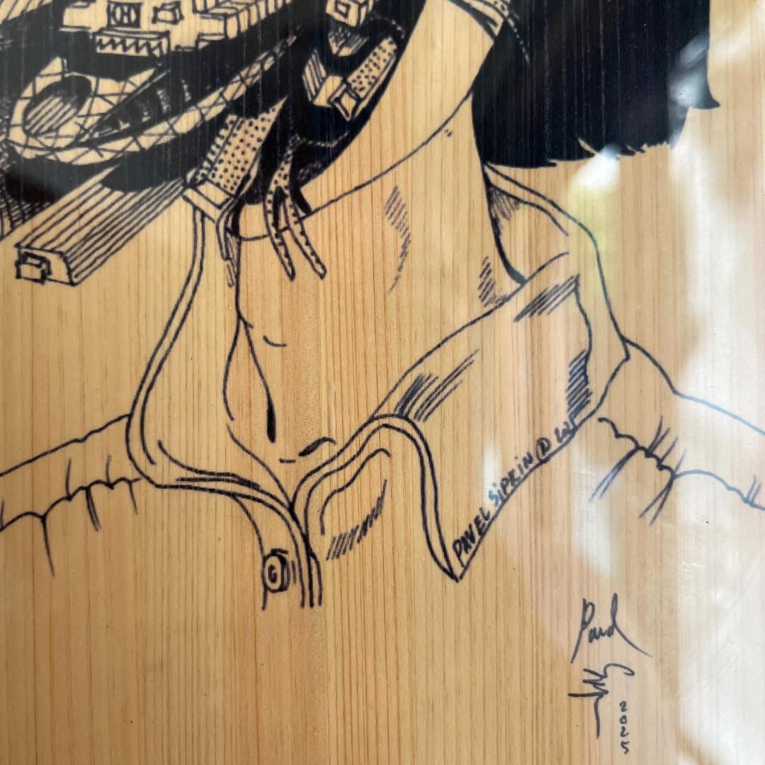 線画アート作品 都市と人間の融合