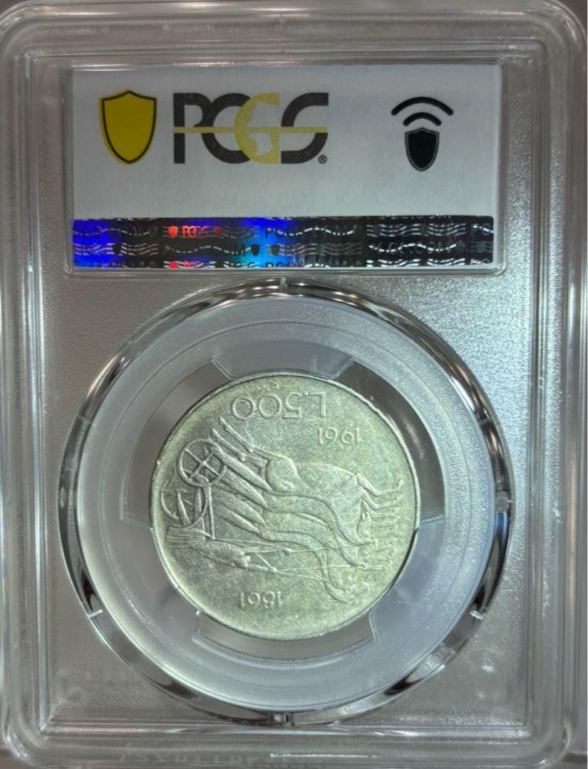 1961年イタリア トウッリタ女神 500 リレ統一記念銀貨 PCGS認証