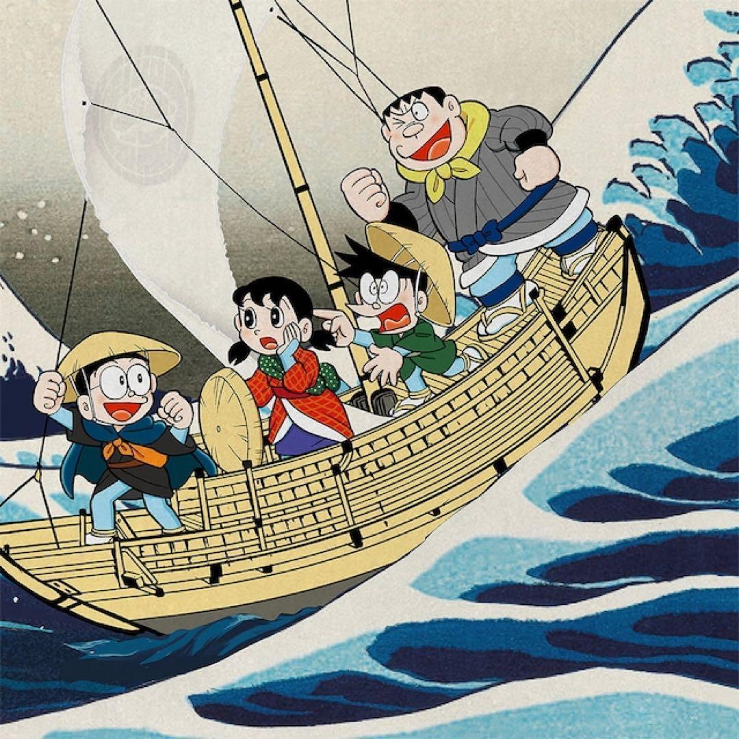 【新品未開封】ドラえもん 浮世絵木版画「富嶽三十六景 神奈川沖浪裏」 T22