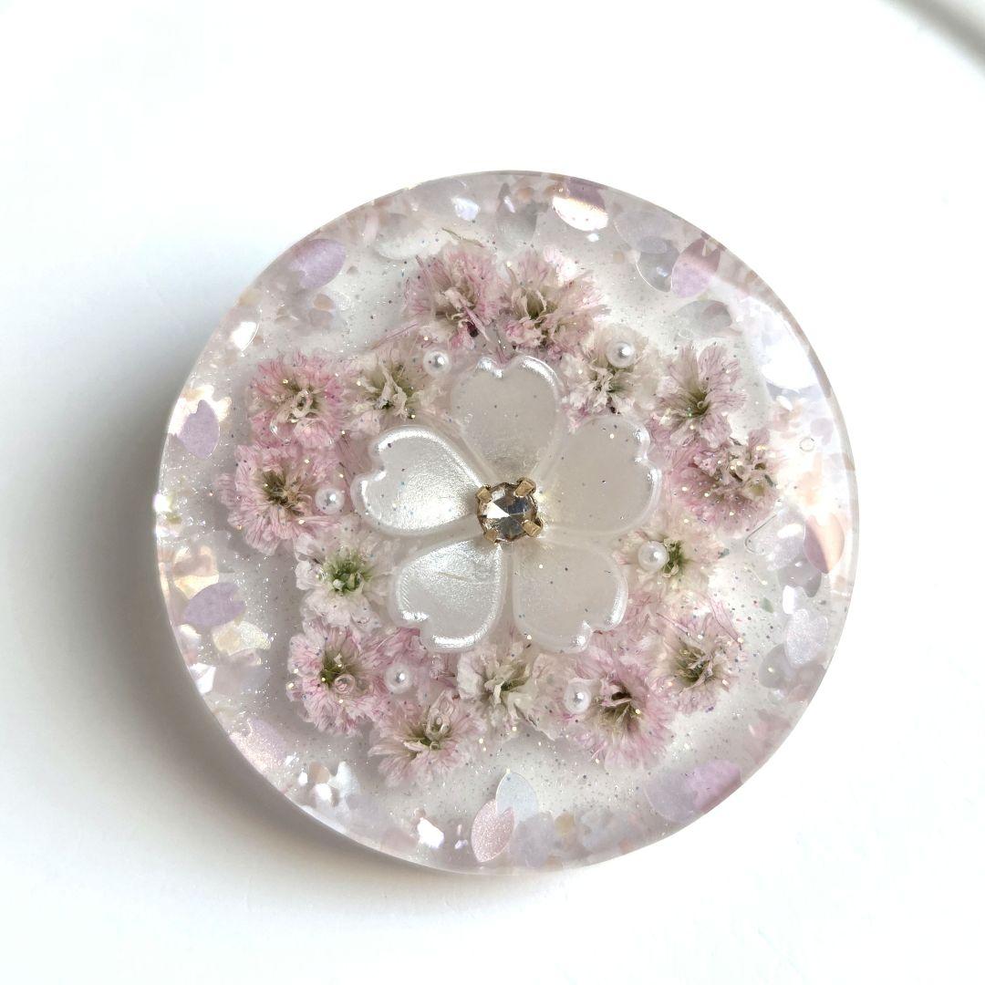 レジンヘアゴム　ヘアアクセサリー 丸　約3.5cm　桜　ピンク　No.18