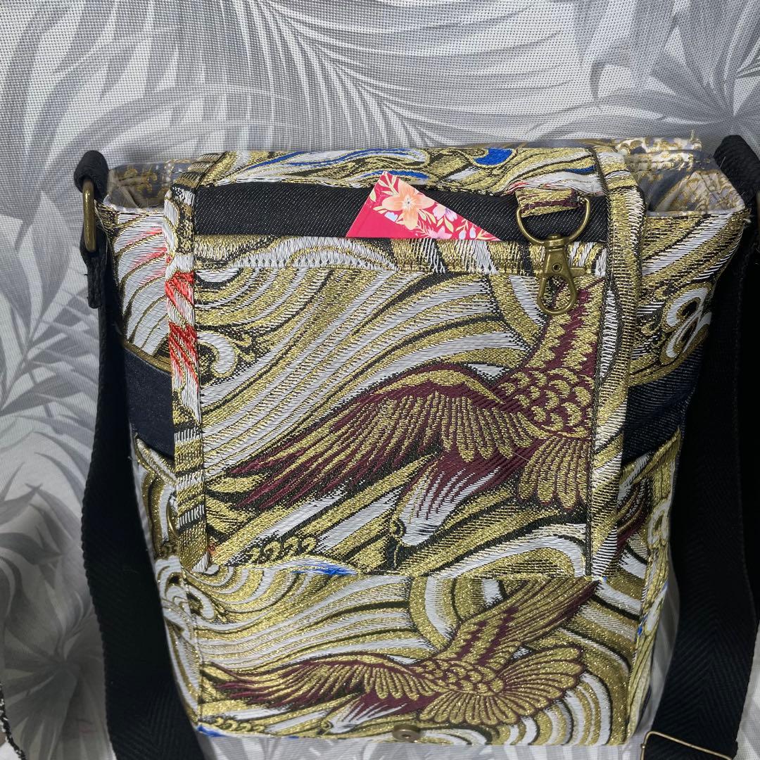 Lサコッシュ鷹　新品名古屋帯　藤錦リメイク　正絹　13ozデニム