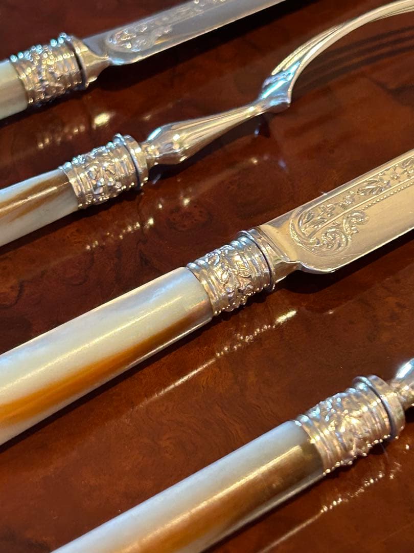 スターリングシルバー　 デザートナイフ&フォーク　イギリスアンティーク