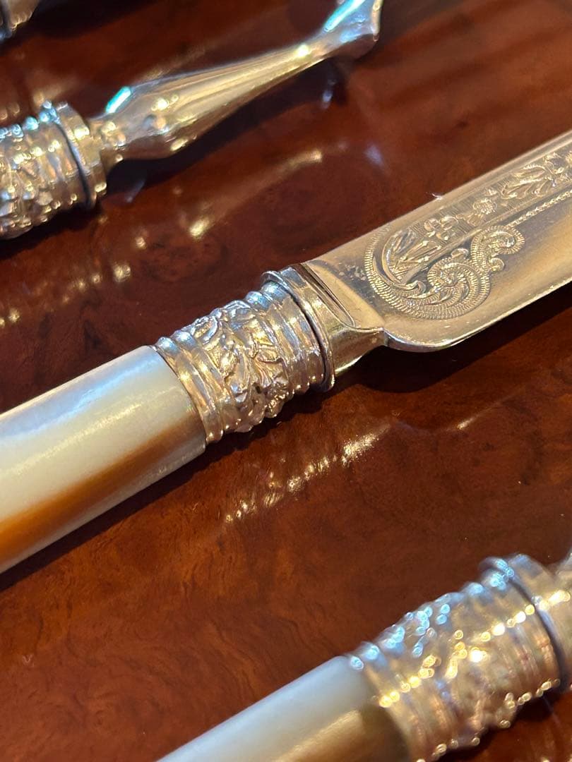 スターリングシルバー　 デザートナイフ&フォーク　イギリスアンティーク