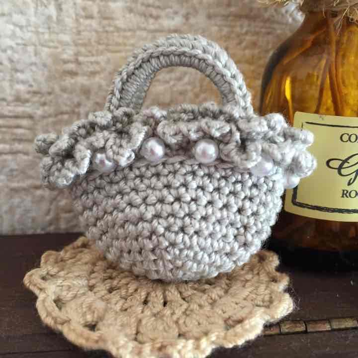 確認用 ＊ レース編みのミニチュアバッグ フリルパール