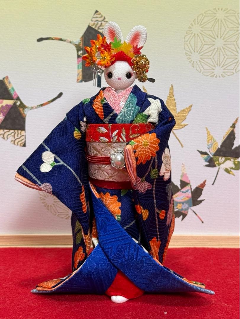 もみじの簪　舞妓さん　創作ちりめんうさぎ人形　ちりめん人形