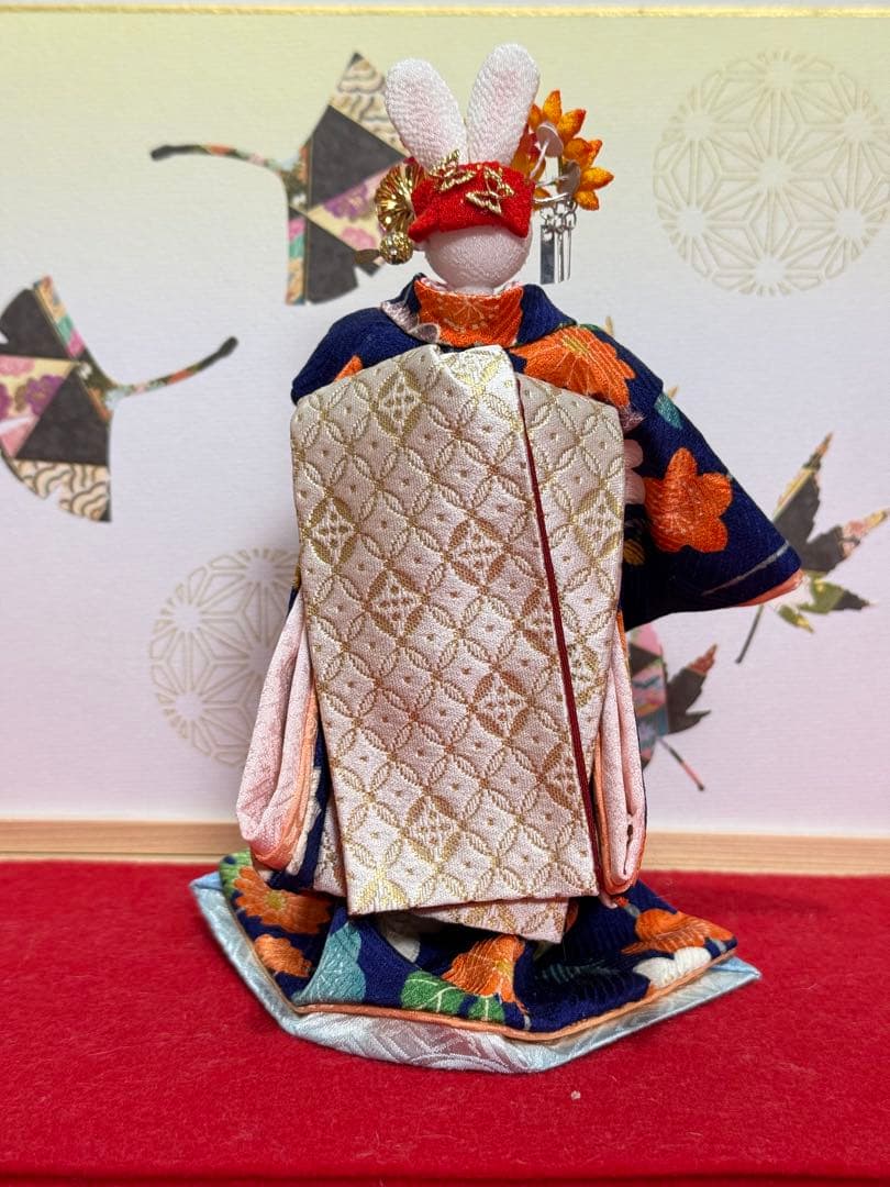 もみじの簪　舞妓さん　創作ちりめんうさぎ人形　ちりめん人形