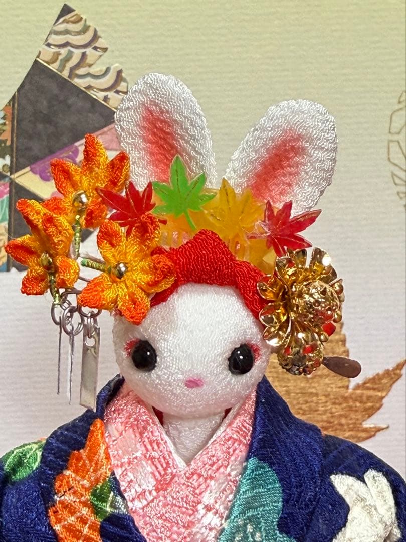 もみじの簪　舞妓さん　創作ちりめんうさぎ人形　ちりめん人形