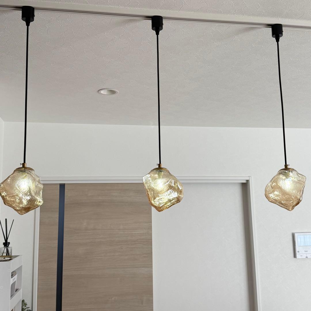 【美品】ガラス製 ペンダントライト 3灯セット ダクトレール 送料込